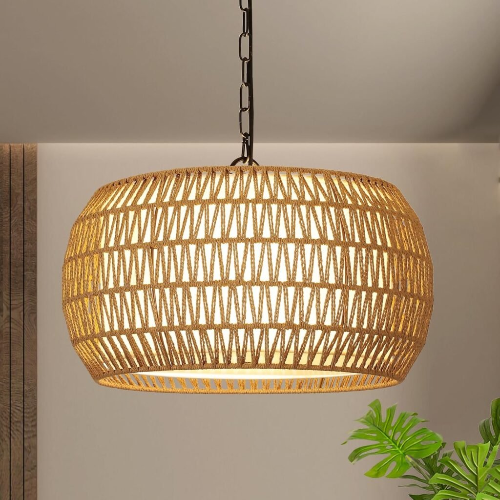 Open-weave globe pendant light in natural rattan for Japandi interiors
